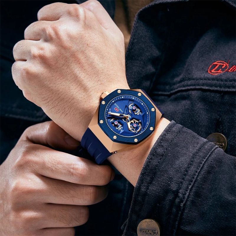 Ihålig Urtavla Business Casual Luminous Pointer Silikonrem 3atm Vattentät Herr Quartz Watch Armbandsur