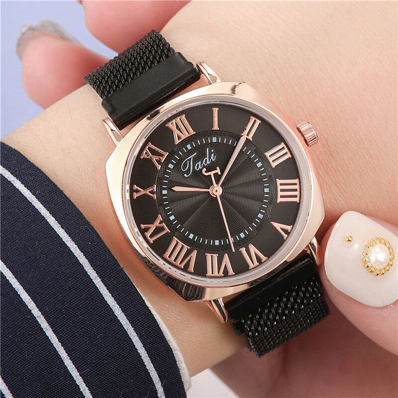 Mode Business Elegant Damklocka Hellegeringsband Romerska Siffror Justerbart Spänne Quartz Watch