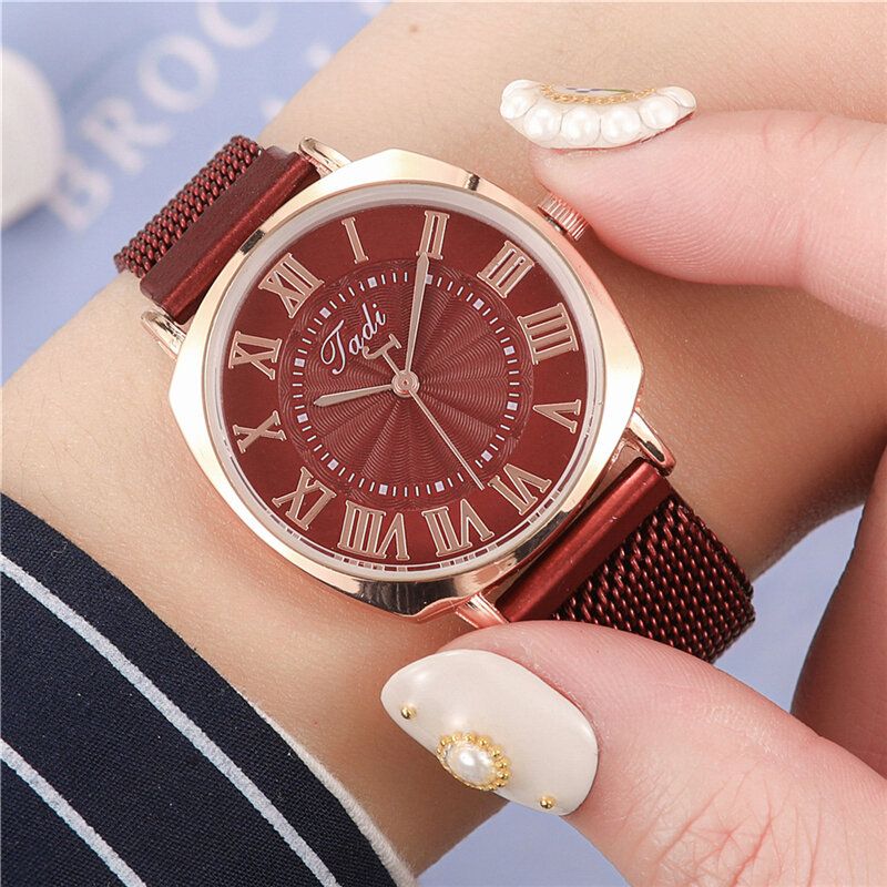 Mode Business Elegant Damklocka Hellegeringsband Romerska Siffror Justerbart Spänne Quartz Watch