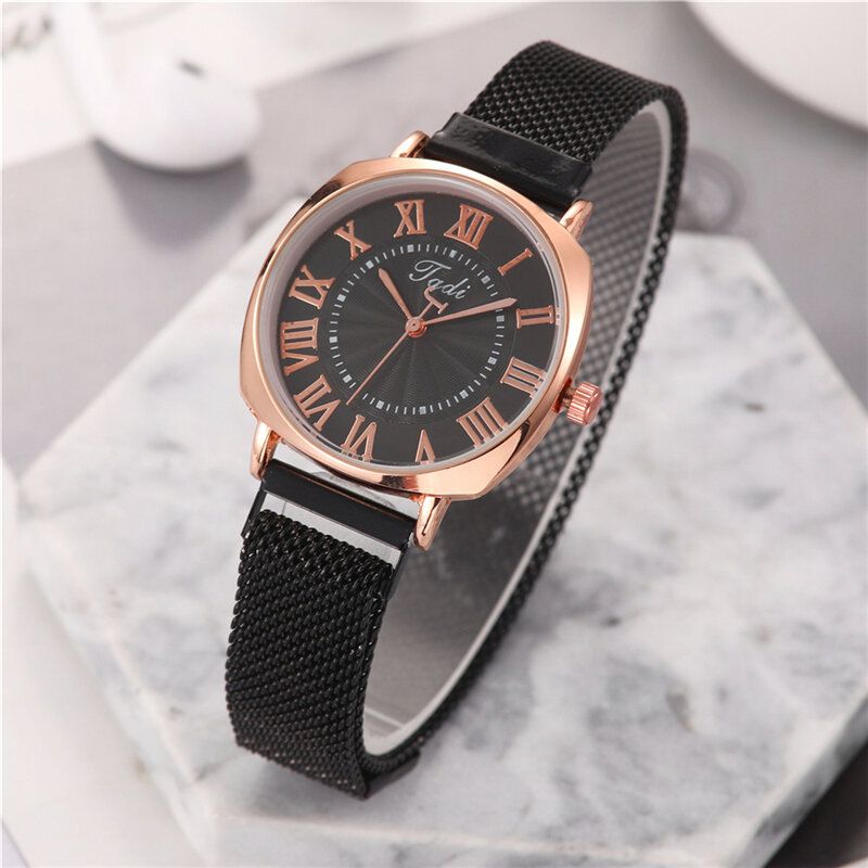 Mode Business Elegant Damklocka Hellegeringsband Romerska Siffror Justerbart Spänne Quartz Watch