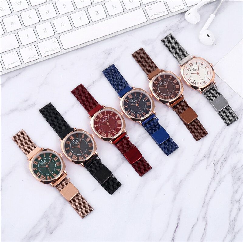 Mode Business Elegant Damklocka Hellegeringsband Romerska Siffror Justerbart Spänne Quartz Watch
