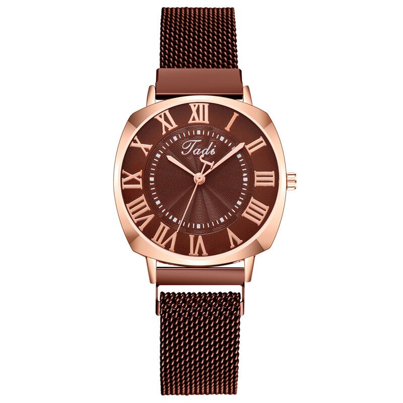 Mode Business Elegant Damklocka Hellegeringsband Romerska Siffror Justerbart Spänne Quartz Watch