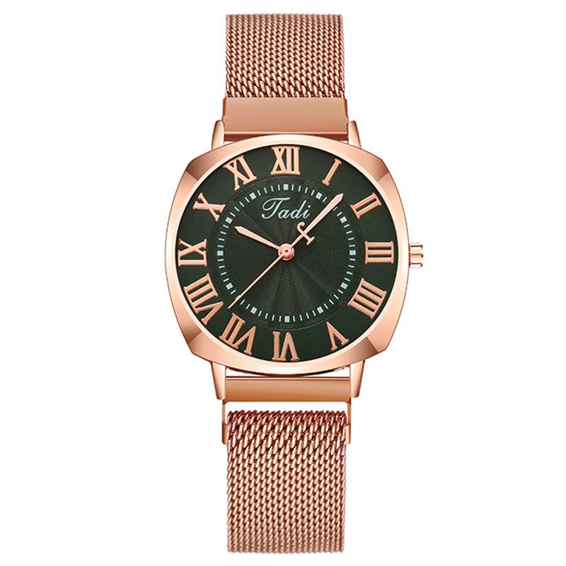 Mode Business Elegant Damklocka Hellegeringsband Romerska Siffror Justerbart Spänne Quartz Watch