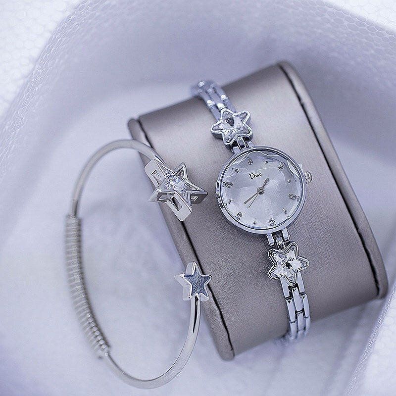 Mode Lyx Elegant Crystal Lucky Star Mönster Damarmband Armbandsur Quartz Watch