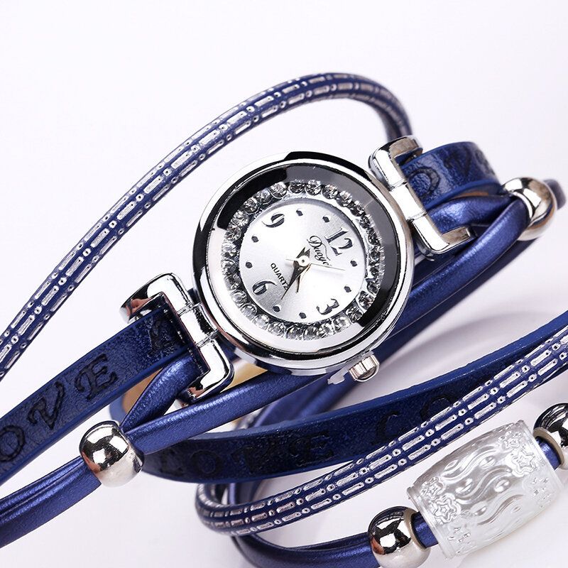Mode Lyx Rhinestone Pu Läder Dam Quartz Watch Armband Watch