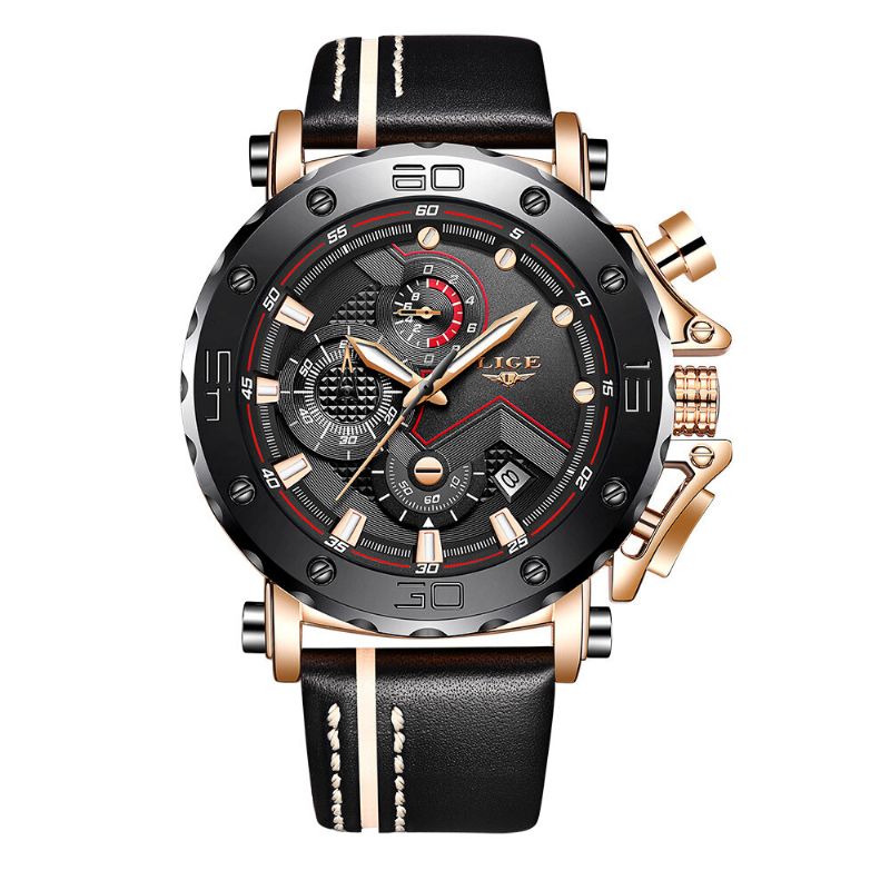 Mode Män Läderrem Luminous Display Watch Quartz Watch