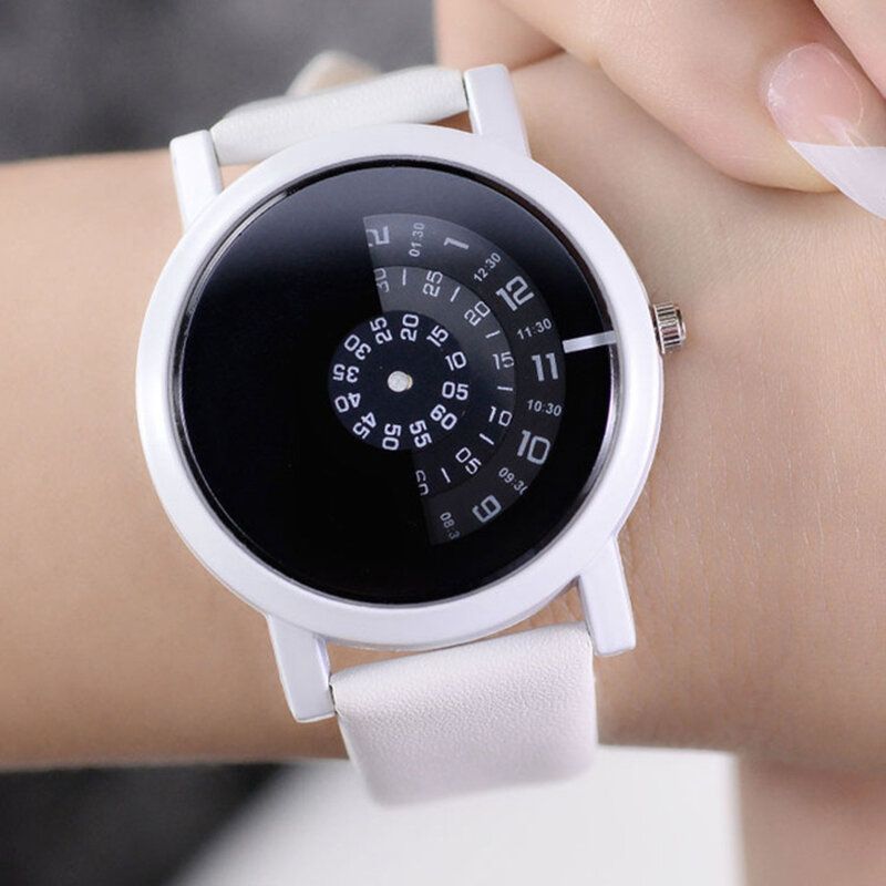 Mode Sport Casual Eleganta Damklockor Rotera Indikator Design Läderband Quartz Watch