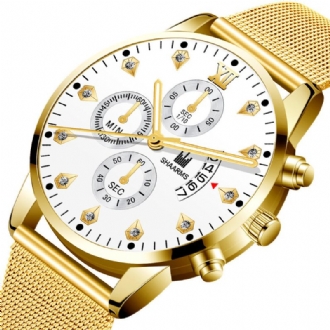 Modeaffärsdekorerad Pekare Med Kalenderurtavla Alloy Mesh Band Män Quartz Watch Armband