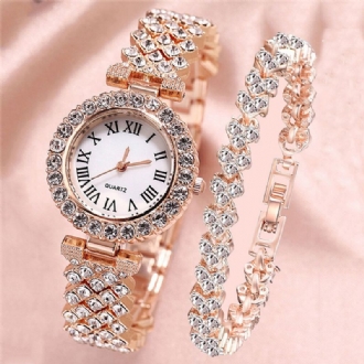 Presentset För Kvinnor 2st Elegant Lyxig Stil Kvartsklocka Diamantbelagt Armband