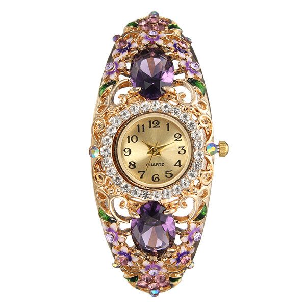 Retro Stil Damarmbandsklocka Flower Diamond Quartz Watch