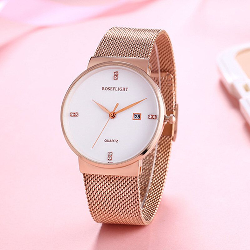 Roseflight Business Casual Män Rostfritt Stålband Data Display Vattentät Quartz Watch