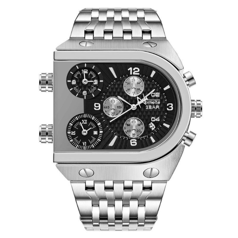U-formad Urtavla Herr Business Watch Three Time Zone Calendar Waterproof Quartz Watch