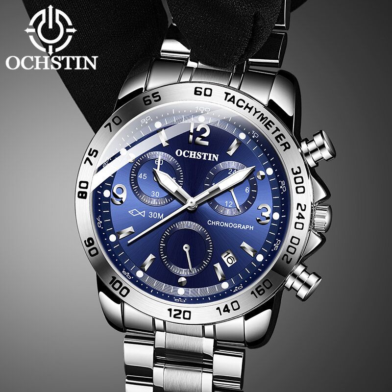 Vattentät Casual Style Herrarmbandsur Full Steel Chronograph Quartz Watch