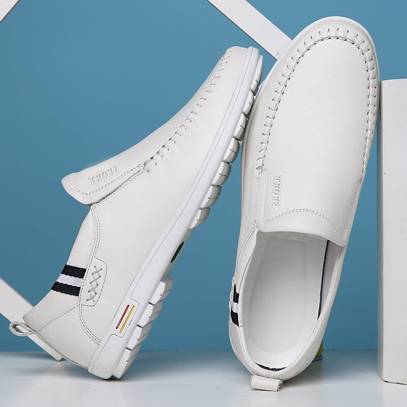 Kohud För Män Ihålig Andas Mjuk Botten Slip On Casual Läderskor