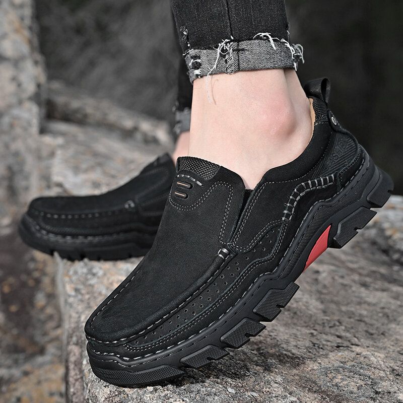 Män Äkta Läder Halkfri Andas Bekväma Slip-on Utomhus Vandringsskor