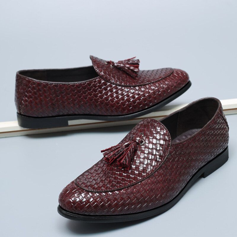 Män Andas Bekväm Bottenväv Vintage Tofs Spetsig Tå Slip On Business Casual Skor