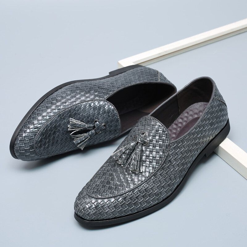 Män Andas Bekväm Bottenväv Vintage Tofs Spetsig Tå Slip On Business Casual Skor