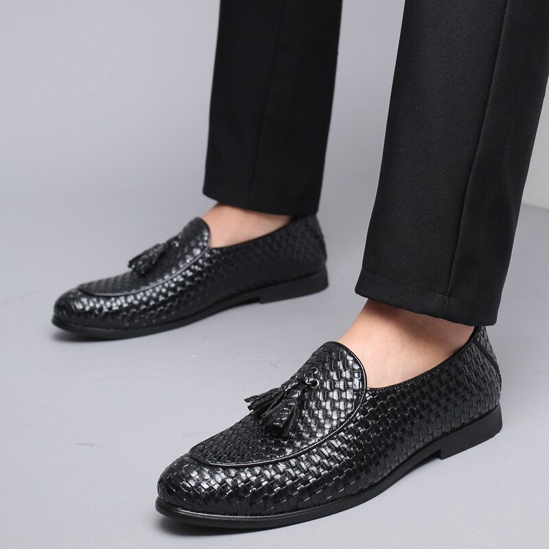 Män Andas Bekväm Bottenväv Vintage Tofs Spetsig Tå Slip On Business Casual Skor