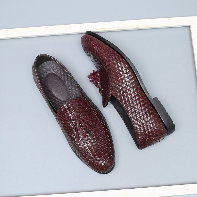 Män Andas Bekväm Bottenväv Vintage Tofs Spetsig Tå Slip On Business Casual Skor
