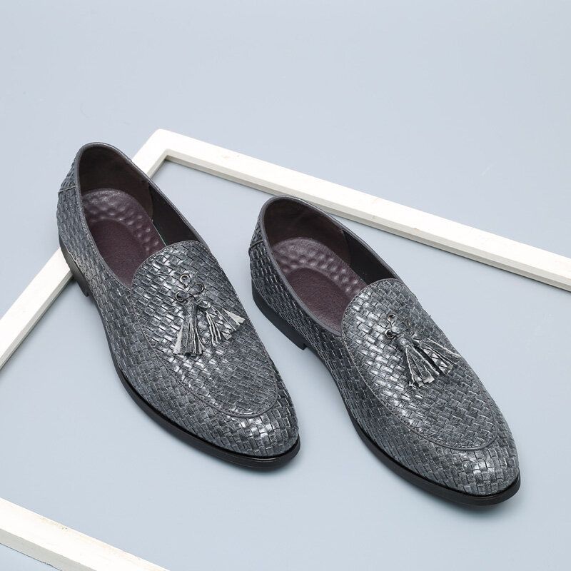 Män Andas Bekväm Bottenväv Vintage Tofs Spetsig Tå Slip On Business Casual Skor