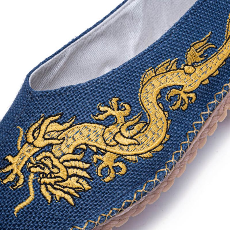 Män Andas Halkfri Gammal Peking Dragon Broderi Bekväma Casual Linneskor