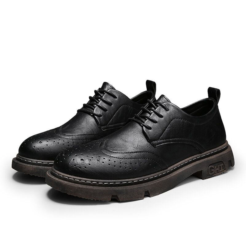 Män Bekväm Rund Tå Snörning Oxfords Brogue Casual Skor
