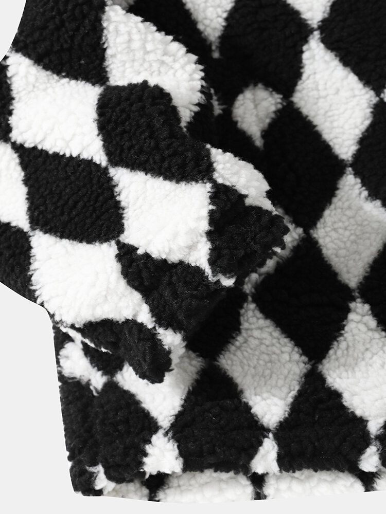 Herr Fleece Schackbräde Sidficka Front Dragkedja Casual Jackor