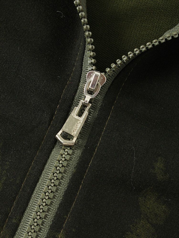 Herrdesign Bläckmönster Dragkedja Hoodiejacka Med Sidficka
