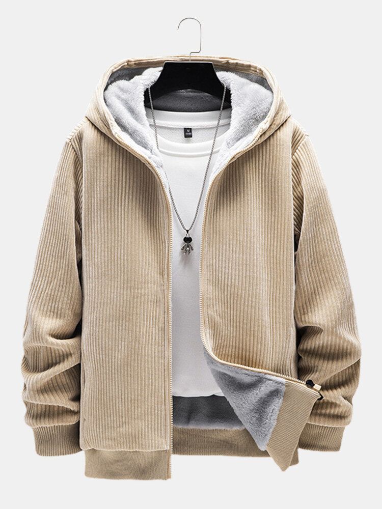 Man Manchester Plus Velvets Hooded Warm Pure Zipper Retro Jackor