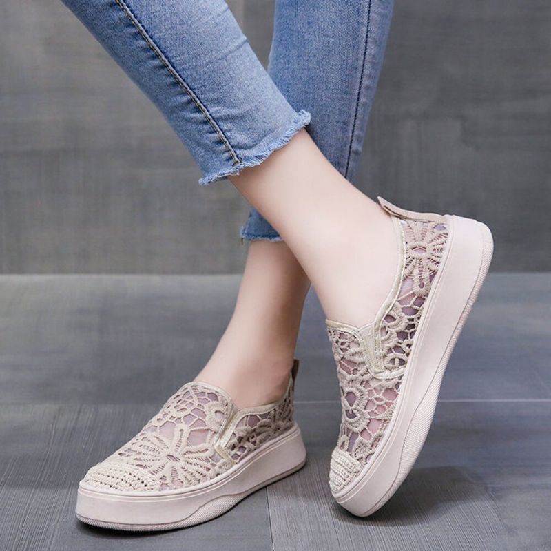 Kvinnor Casual Blommig Broderade Lazy Sneakers