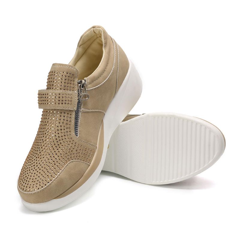 Kvinnor Mesh Krokögla Zipper Wedges Casual Sneakers