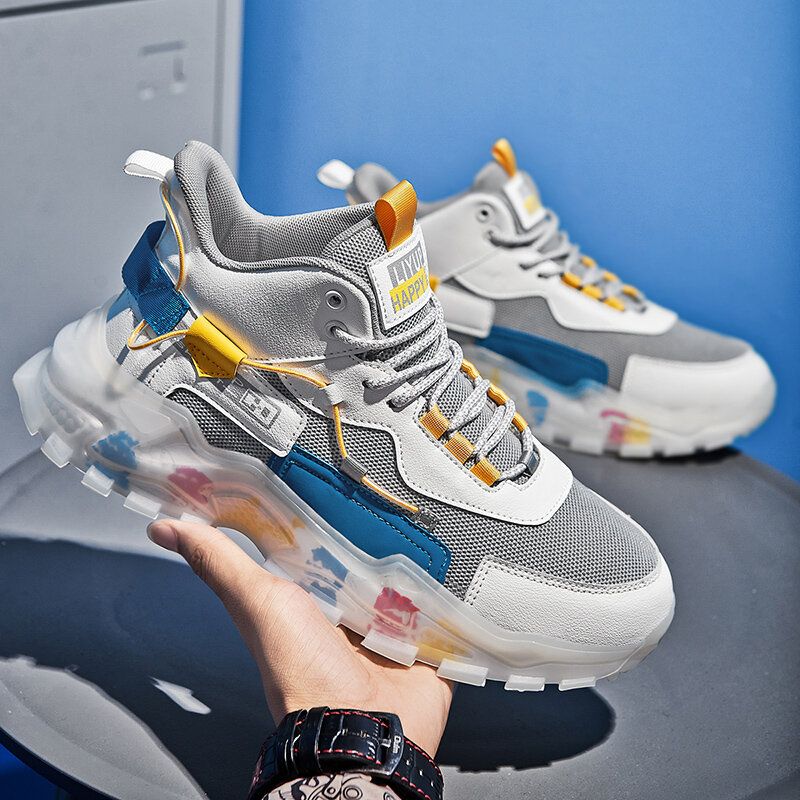 Män Snygga Halkfria Färgblockering Andas Mesh Sneakers Skor Löparskor