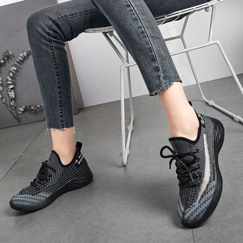 Stora Kvinnor Sneakers Andas Promenadskor Med Snörning I Mesh