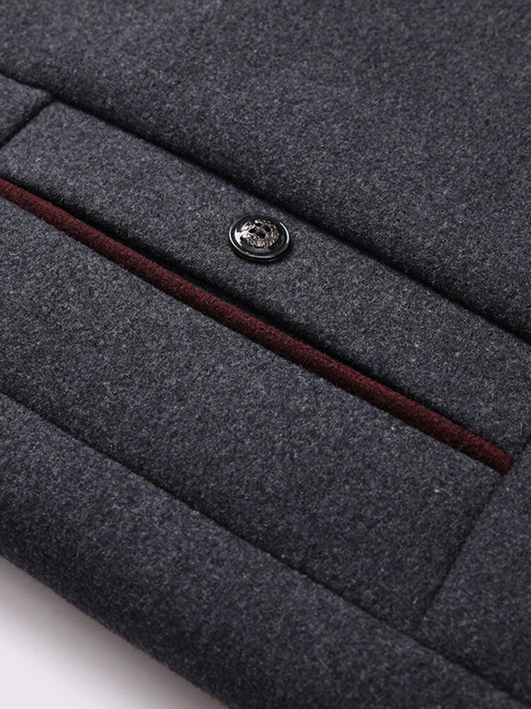 Enkelknäppt Fuskpälskrage För Män Tjock Casual Trenchcoats I Ylle