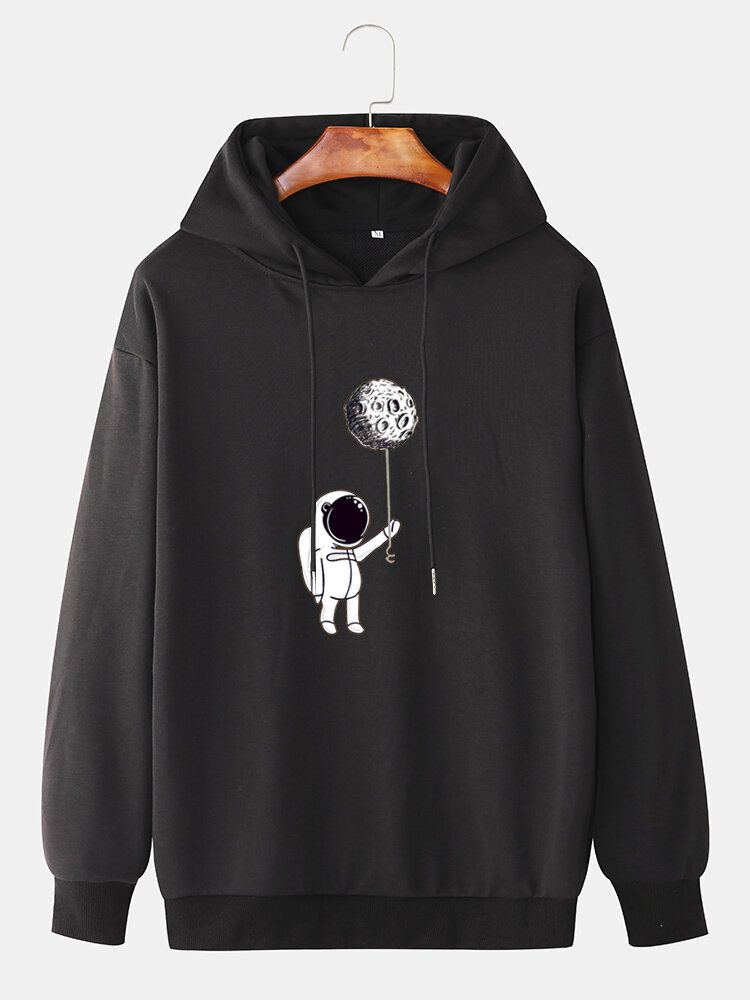 Astronaut Herr Grafiskt Tryck Solid Pullover Casual Hoodie