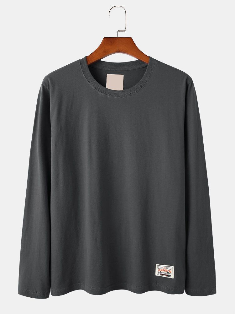 Bomullsetikett För Män Med Rund Hals Långärmad Basic T-shirts