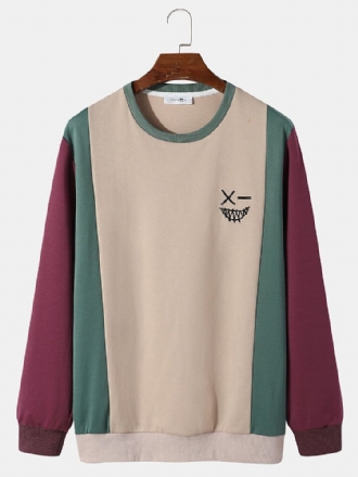 Broderi För Män Funny Face Patchwork Color Block Sweatshirt