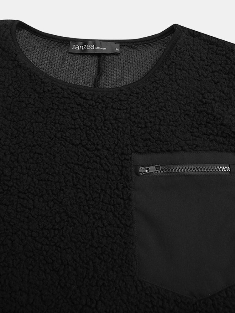 Casual Patchwork Pocket Wool Plysch Bekväm Tröja För Kvinnor