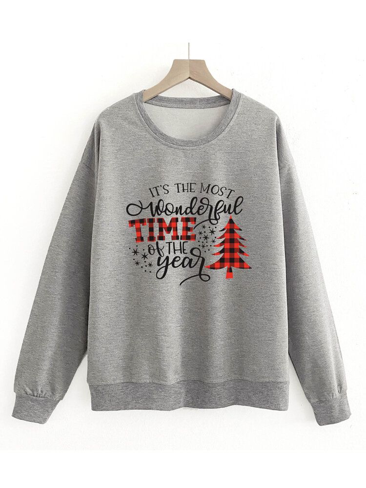 Dam Jul Brevtryck O-ringad Drop Shoulder Lös Pullover Sweatshirts