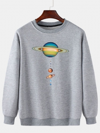 Färgglada Planettryck För Män Med Rund Hals Casual Drop Shoulder Sweatshirts