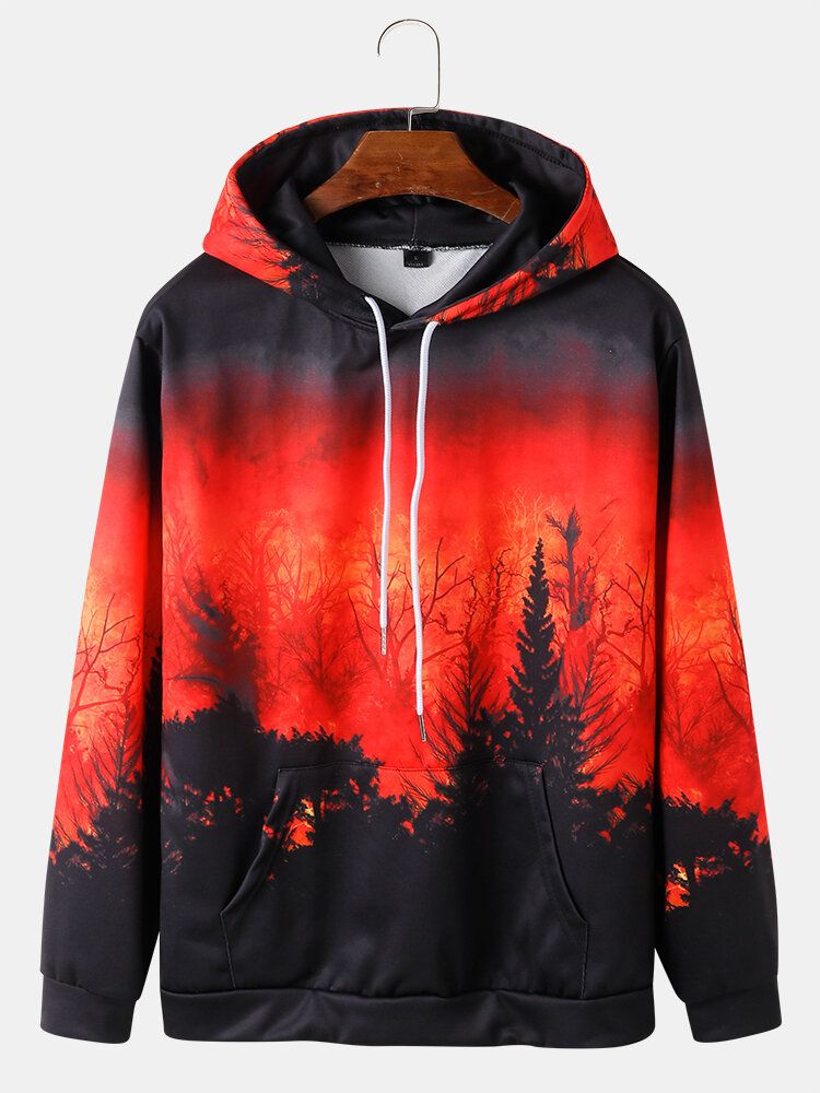 Herr All Over Ombre Forest Print Hoodies Med Dragsko