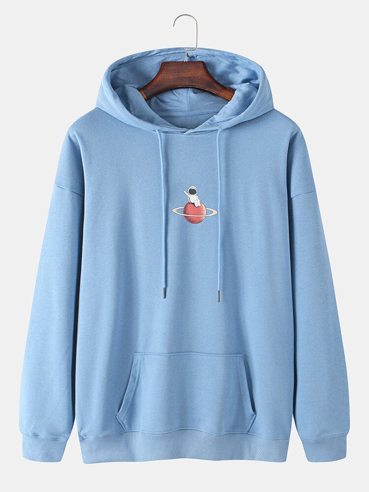 Herr Astronaut Planet Graphic Drop Shoulder Huvtröjor Med Dragsko I Bomull