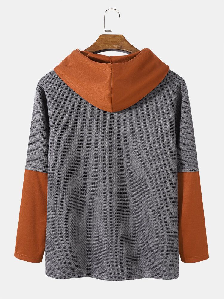Herr Color Block Patchwork Hoodie Med Dragsko