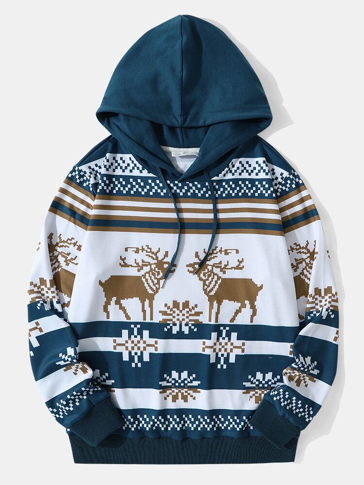 Herr Julsnö Älg Kontrasttryck Casual Huvtröja