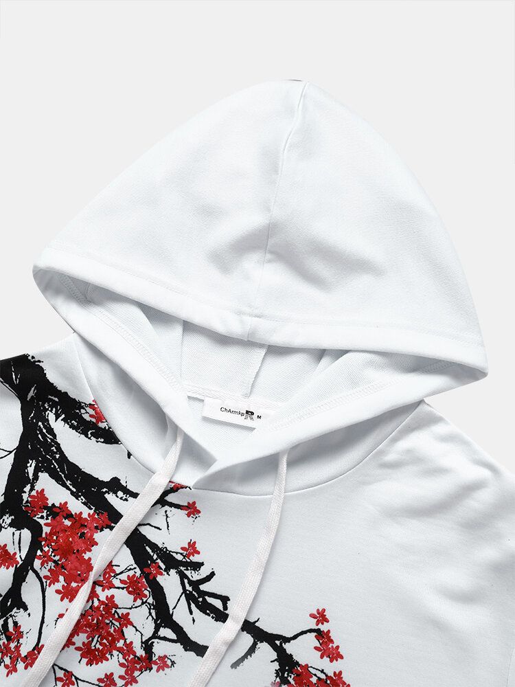 Herr Landskap Blossom Träd Kontrastfärg Pullover Huvtröja