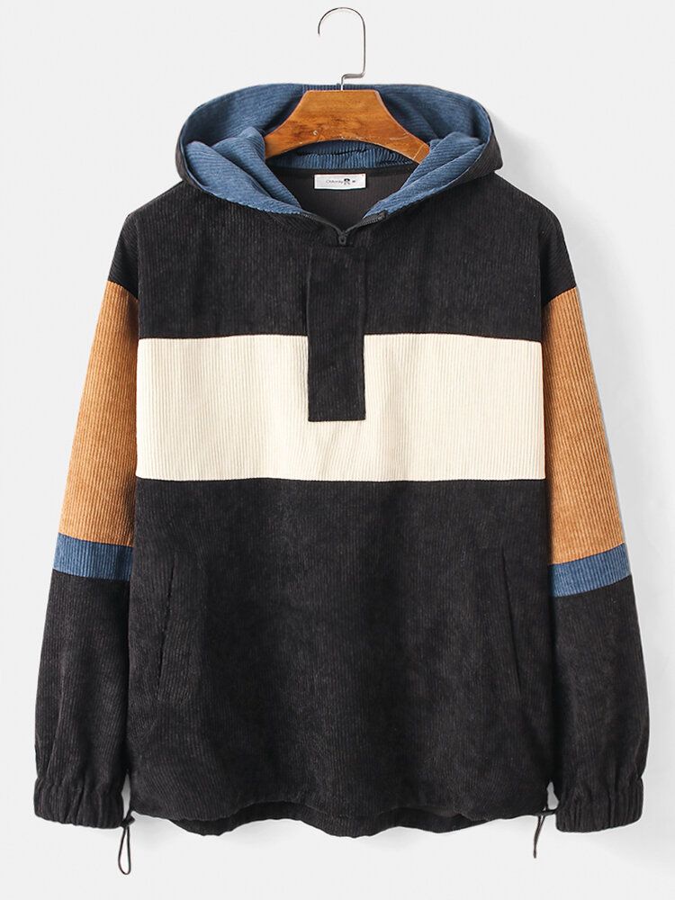 Herr Patchwork Manchester Drop Shoulder Casual Huvtröjor Med Ficka