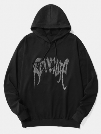 Herr Svart Strass Träns Manschett Speciell Hoodie Med Dragsko