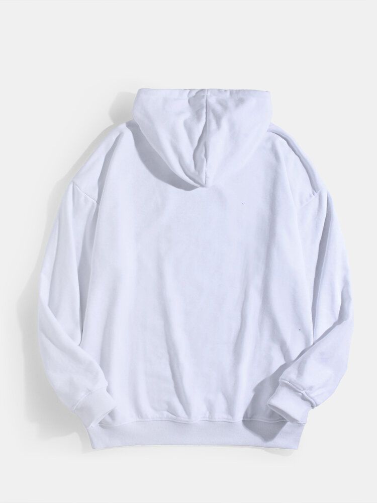 Herr Tecknad Astronaut Planet Print Drop Shoulder Bomull Söta Hoodies