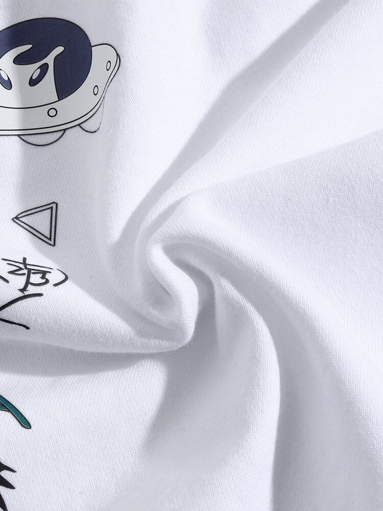 Herr Tecknad Astronaut Planet Print Drop Shoulder Bomull Söta Hoodies