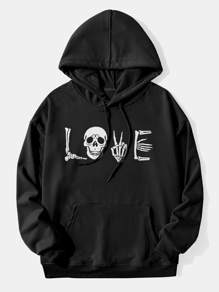 Hoodies Med Dragsnöre För Män För Män Halloween Brevhuvud Med Känguruficka
